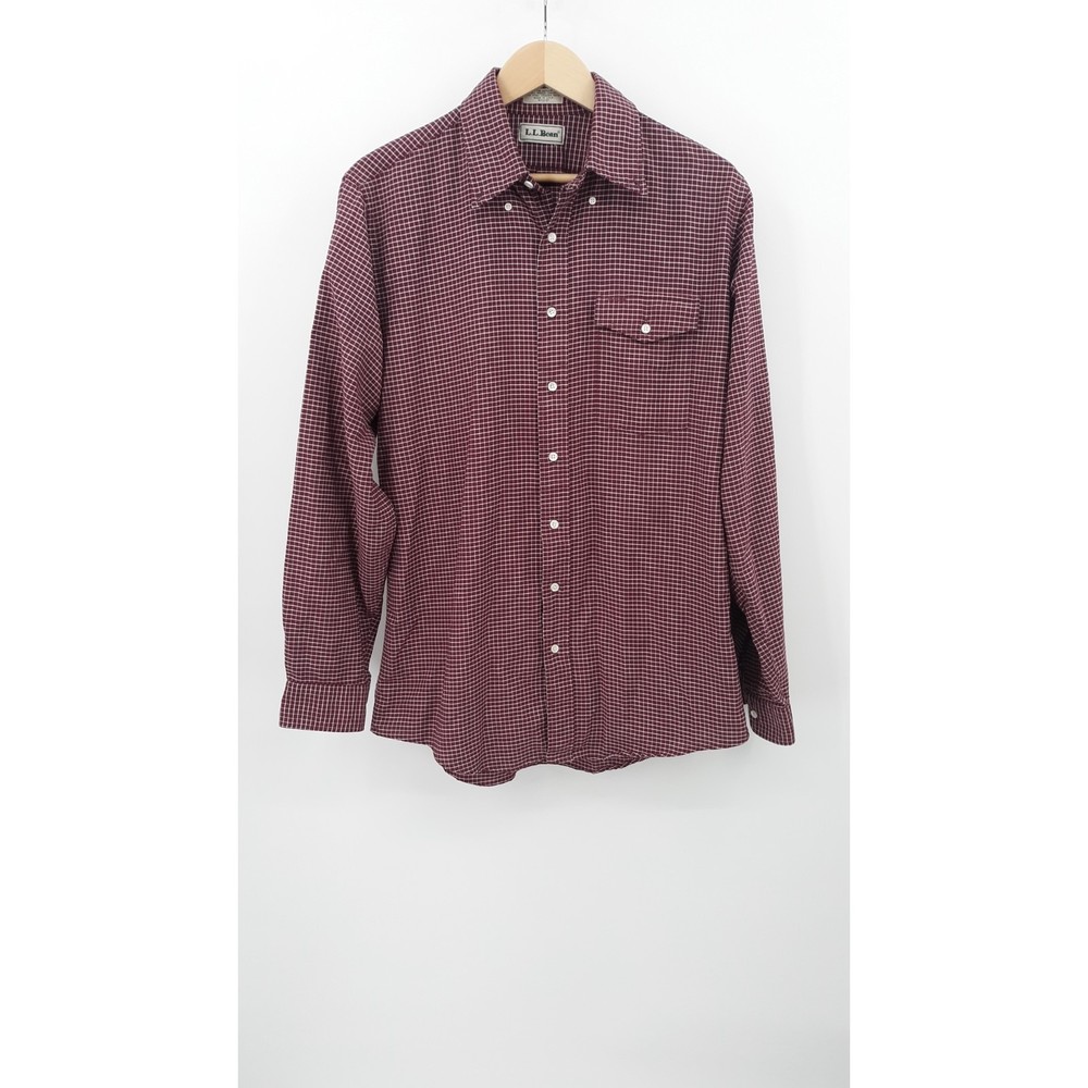 Vintage LL Bean men's maroon check button up shirt size 16.5" / 37"